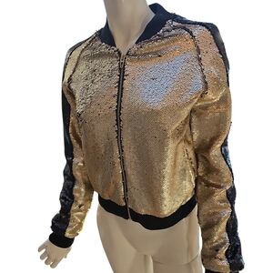 Blank NYC Gold and Black Sequin Bomber Jacket